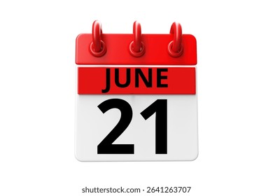 21 June calendar icon text page monthly web design on red, black and white background vector, icon, or illustration with the month of June 21