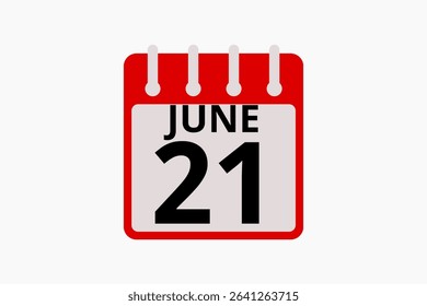 21 June calendar icon text page monthly web design on red, black and white background vector, icon, or illustration with the month of June 21