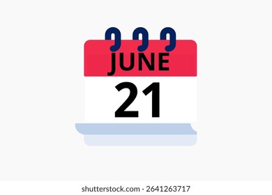 21 June calendar icon text page monthly web design on red, black and white background vector, icon, or illustration with the month of June 21