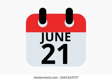 21 June calendar icon text page monthly web design on red, black and white background vector, icon, or illustration with the month of June 21