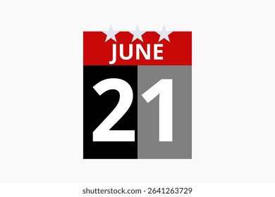 21 June calendar icon text page monthly web design on red, black and white background vector, icon, or illustration with the month of June 21