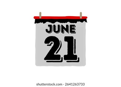 21 June calendar icon text page monthly web design on red, black and white background vector, icon, or illustration with the month of June 21