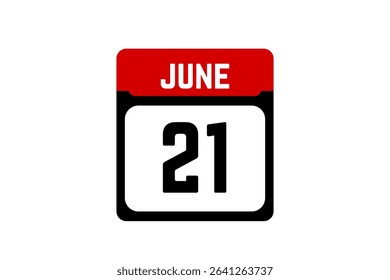 21 June calendar icon text page monthly web design on red, black and white background vector, icon, or illustration with the month of June 21