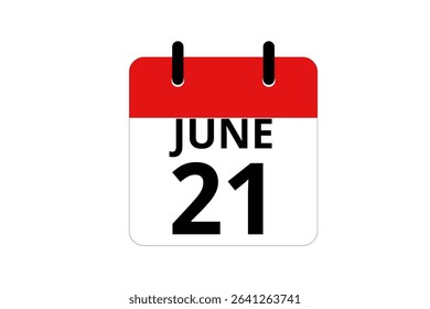 21 June calendar icon text page monthly web design on red, black and white background vector, icon, or illustration with the month of June 21