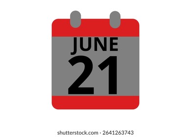 21 June calendar icon text page monthly web design on red, black and white background vector, icon, or illustration with the month of June 21