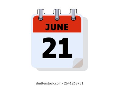 21 June calendar icon text page monthly web design on red, black and white background vector, icon, or illustration with the month of June 21