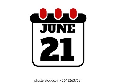 21 June calendar icon text page monthly web design on red, black and white background vector, icon, or illustration with the month of June 21