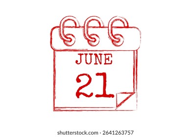 21 June calendar icon text page monthly web design on red, black and white background vector, icon, or illustration with the month of June 21