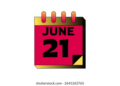 21 June calendar icon text page monthly web design on red, black and white background vector, icon, or illustration with the month of June 21