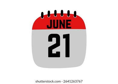 21 June calendar icon text page monthly web design on red, black and white background vector, icon, or illustration with the month of June 21
