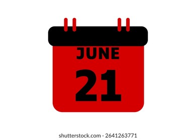 21 June calendar icon text page monthly web design on red, black and white background vector, icon, or illustration with the month of June 21