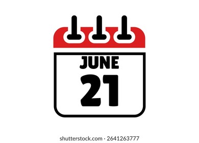 21 June calendar icon text page monthly web design on red, black and white background vector, icon, or illustration with the month of June 21