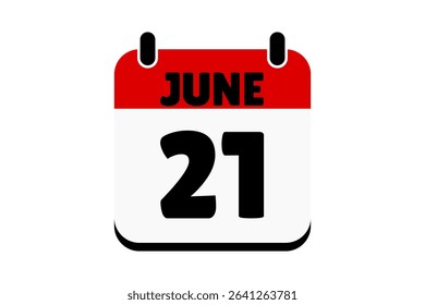 21 June calendar icon text page monthly web design on red, black and white background vector, icon, or illustration with the month of June 21