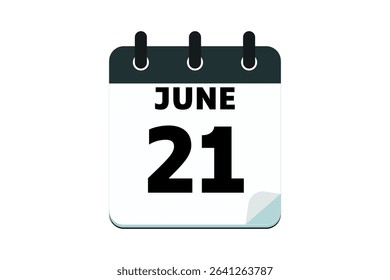 21 June calendar icon text page monthly web design on red, black and white background vector, icon, or illustration with the month of June 21