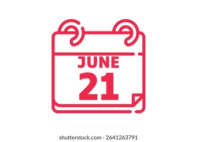 21 June calendar icon text page monthly web design on red, black and white background vector, icon, or illustration with the month of June 21