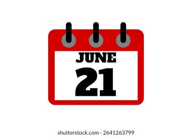 21 June calendar icon text page monthly web design on red, black and white background vector, icon, or illustration with the month of June 21