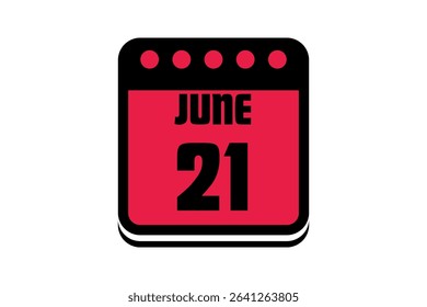 21 June calendar icon text page monthly web design on red, black and white background vector, icon, or illustration with the month of June 21