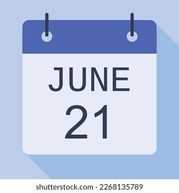 21 June Calendar, Vector Calendar.