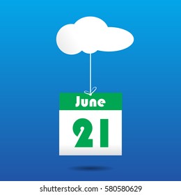 21 june calender icon with cloud. paper art style 