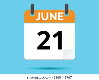 21 June. Flat icon calendar isolated on blue background. Vector illustration.