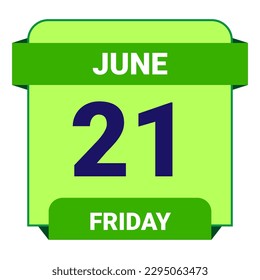 21 June, Friday. Date template. Useful design for calendar or event promotion. Vector illustration EPS 10 File. Isolated on white background. 