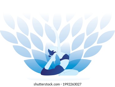 21 June International Yoga day, yoga body, sun rays, vector illustration