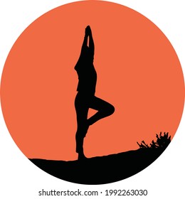 21 June International Yoga day, yoga body, sun rays, vector illustration