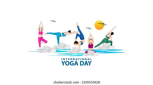 21 June- international yoga day, woman in yoga body posture. Vector