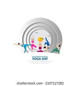 21 June- international yoga day, woman in yoga body posture. Vector