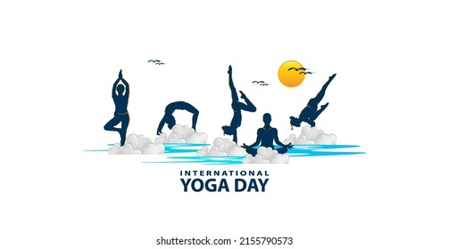 21 June- international yoga day, woman in yoga body posture. Vector