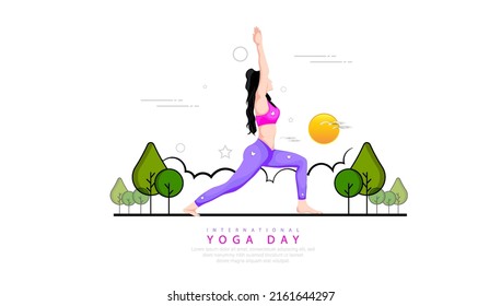 21 June- international yoga day, woman in yoga body posture. Vector