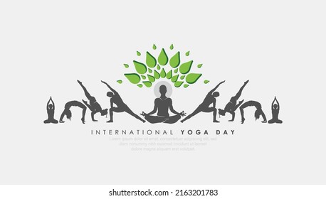 21 June- international yoga day, abstract woman in yoga body posture. 