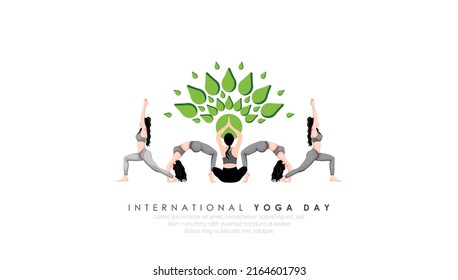 21 June- international yoga day, abstract woman in yoga body posture. 