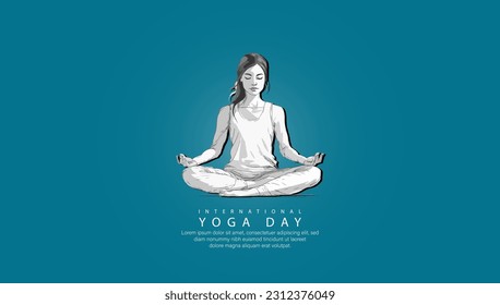 21 June- international yoga day, woman in yoga body posture. Vector