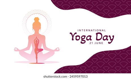 21 june international yoga day, woman in yoga pose gradient banner design