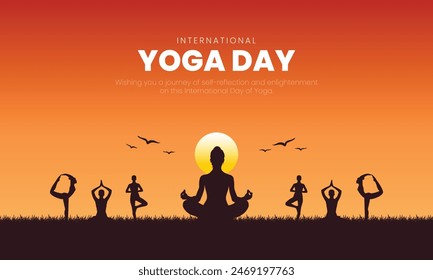 21 June - International Yoga Day Banner and Greeting Card Design. Modern and Elegant Yoga Day Creative with Woman in Meditation Pose Vector Illustration