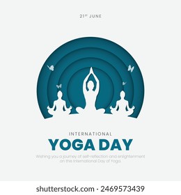 21 de junio - Día Internacional del Yoga Diseño de Postes y Tarjetas de Felicitación. Día de Yoga Moderno y Elegante Creativo con Posturas de Yoga Ilustración vectorial