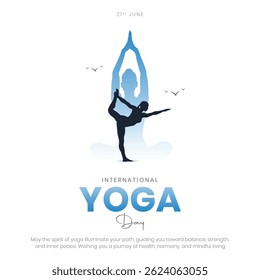 21 June - International Yoga Day Post and Greeting Card Design. Modern and Elegant Yoga Day Creative with Yoga Postures Vector Illustration