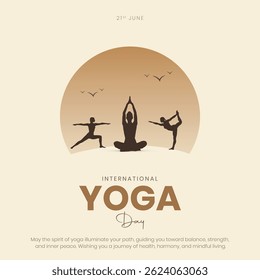 21 June - International Yoga Day Post and Greeting Card Design. Modern and Elegant Yoga Day Creative with Yoga Postures Vector Illustration