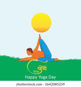 21 June- international yoga day, woman in yoga body posture.India yoga day or International yoga day background, 21 June Poster design. 
