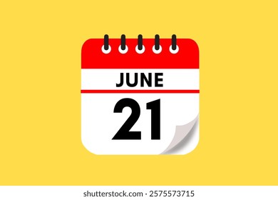 21 June month single day vector, illustration, calendar with red, black, white and yellow color background calendar June 21