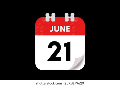 21 June month single day vector, illustration, calendar with red, gray, white and black color background calendar June 21