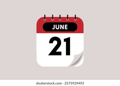 21 June month single day vector, illustration, calendar with rose red, black and off-white color background calendar June 21