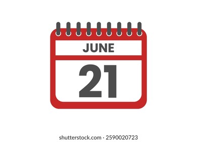 21 June month single day vector, illustration, calendar with red, black and white color background calendar June 21