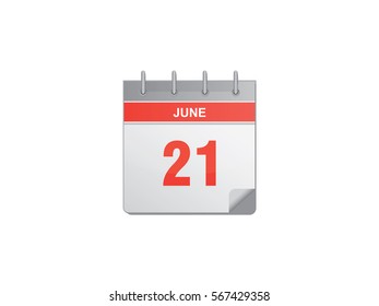 21 June red calendar vector illustration on white background