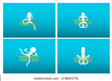 21 june set international yoga day background, banner with yoga body posture vector illustration