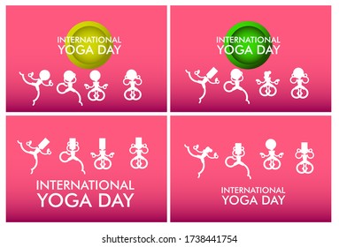 21 june set international yoga day background, banner with yoga body posture vector illustration