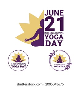 21 June yoga day vector design collection. Beautiful yoga day vector design collection with lotus flower. Women doing yoga vector for international yoga day.