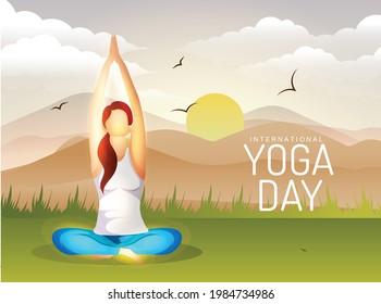 21 june-international yoga day illustration of young beauty girl do exercises