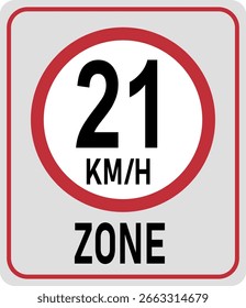 Zona límite de velocidad de 21 km h. Ilustración vectorial